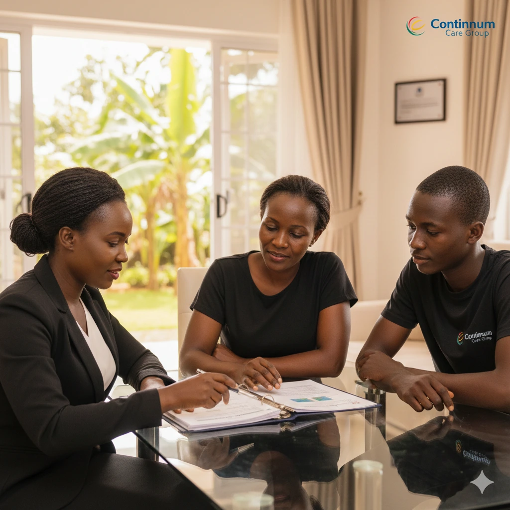 Caregiver speaking with a family about a care plan in Eldoret